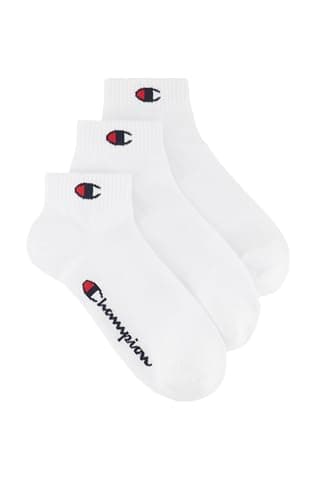 Image of CHAMPION C Logo Socks 3 Pairs, short cotton socks, breathable fabric, three pack, quarter length, ribbed ankles