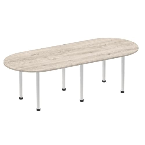 Image of OPO Impulse Freestanding 1800/2400mm Rectangular Boardroom Table Attractive Post Legs | Sturdy Build Weather & Heat Resistant Melamine Finish Table Grey Oak Silver 2400