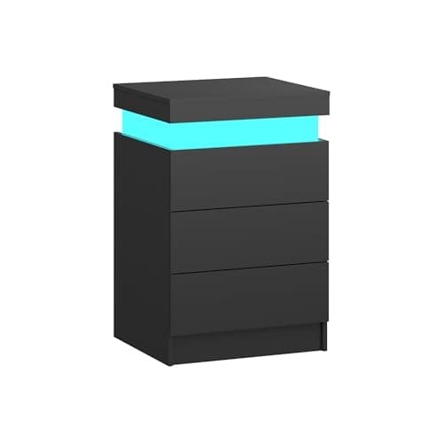 Image of Panana Modern Bedside Table with 2/3 Drawers and Sliding Top, RGB LED Side Table Nightstand with Charging Station Chest of Drawers for Bedroom Living Room Home Furniture (Black, 3 Drawers)