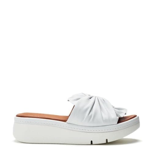 Image of Moda in Pelle Women's Ollin White Leather Low Wedge Slider Sandals 4