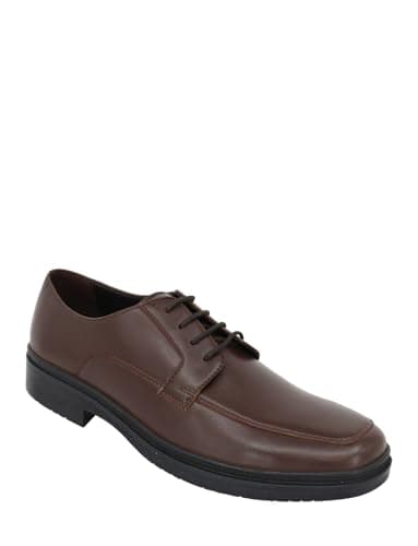 Image of Pegasus Men's Wide Fit Leather Derby Shoes, Classic Lace-Up Smart Shoes with Cushioned Footbed for All-Day Comfort Brown 9