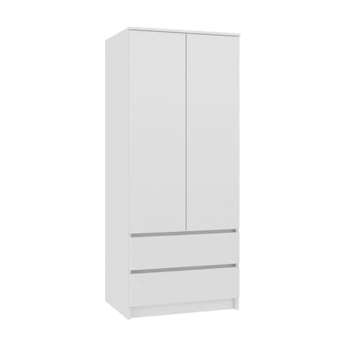 Image of WHATSIZE ENTERPRISE Double Wardrobe with Drawers - 2 Door Bedroom Wardrobe with Hanging Rail and Shelves - Modern White Closet for Clothes Storage, Easy to Assemble Bedroom Furniture