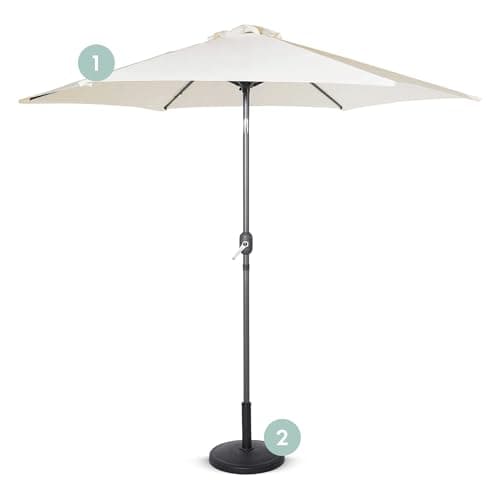 Image of VonHaus Parasol with Base – 2.7M Parasol Umbrella for Outdoor, Garden, Patio – Sun Shade Canopy with Hand Crank & Tilt Function – UV30+ Protection, Air Vent, Powder Coated Steel Frame, Ivory
