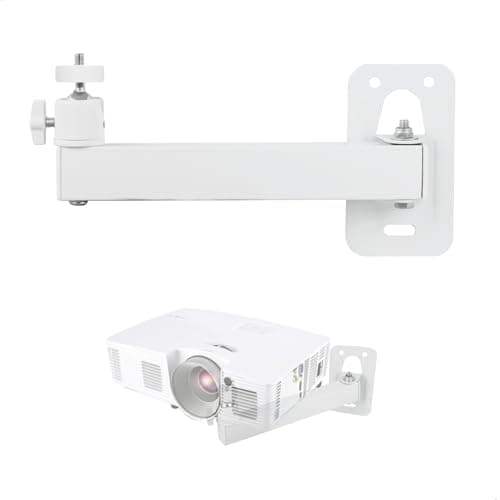 Image of mimzemamz Projector Wall Mount, Adjustable Projector Stand with 360° Rotation, Metal Folding Bracket with 1/4" Screw for Home Theater, Office, Game Room, White