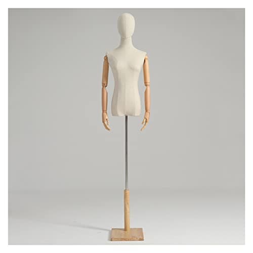 Image of OZBMA Mannequin Body Torso Female, Demountable Wooden Half Scale Dummy Manikins Dress Form with Head Arm for Wedding Photography Studio Display, 4 Style Base,Round,Small (Square M)