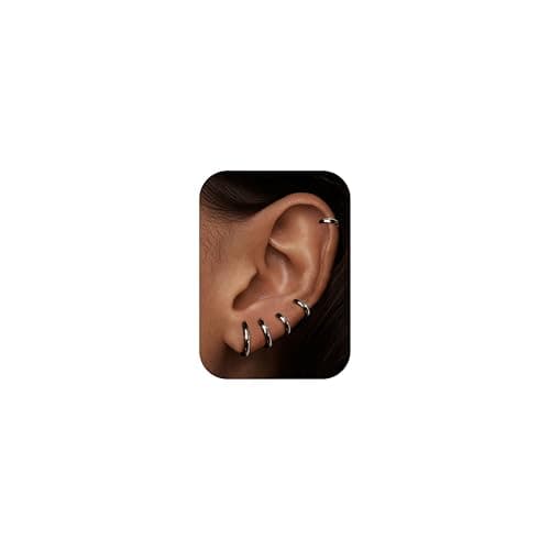 Image of MILACOLATO Small Hoop Earrings for Women Men Surgical Steel Cartilage Huggie Earrings Snug Lobes Nose Ring Lip Ring Daith Helix Piercing Jewellery Tiny Hoop Hinged Sleeper Earrings 6/7/8/9/10MM 5B