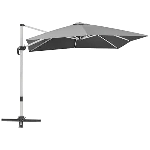 Image of Outsunny 3 x 3(m) Cantilever Roma Parasol, Square Garden Umbrella with Cross Base, Crank Handle, Tilt, 360° Rotation and Aluminium Frame, Grey