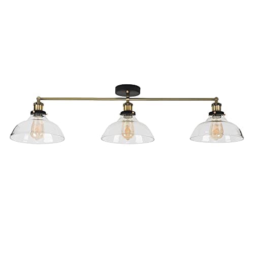 Image of MiniSun | Retro 3 Way Black & Gold Steampunk Ceiling Light Fitting with Wide Clear Glass Light Shades | Ceiling Lighting, Home Décor Essential | Includes Bulb [2700K Warm White] | Mains Wired