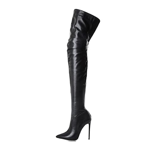 Image of Thigh High Boots Women Stretch Sexy Ladies Booties Stylish Pointed Toe Back Zipper High Heel Comfortable Pull On Over The Knee Boots Outdoor