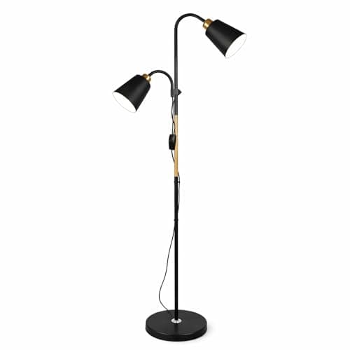 Image of Modern Adjustable Floor Lamp Black Dual Heads E27 Rotating Reading Light for Living Room Office Task Light, Height Adjustable 30-65 Inches, 240V, Energy Efficient (Black)