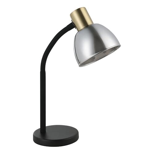 Image of Eglo Macere Table lamp, Table Light for Office and Bedroom, Desk lamp Made of Metal in Black and Gold, Smoked Glass, Bedside lamp with E14 Socket