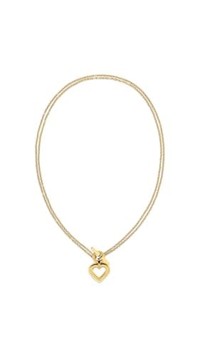 Image of Tommy Hilfiger Jewelry Women's Doble Chain Necklace in Yellow Gold with a Heart Pendant - 2780968