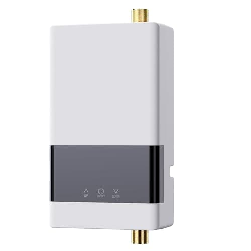 Image of Hot Water Heater 6KW, 220V Domestic Kitchen & Bathroom Instant Water Heater, Stainless Steel Tankless Gas Water Heater for Kitchen Bathroom Shower (6000W-white, Vertical)