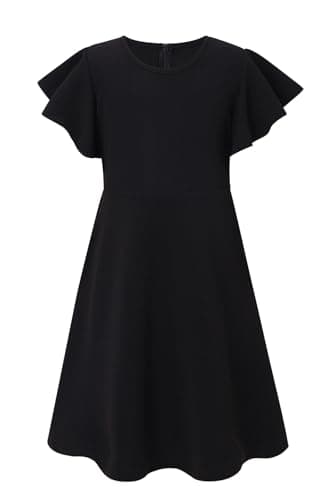 Image of SFreeBo Black Dress for Girls Cute Stretchy Party Outfits with 2 Side Pockets Summer Dresses for Kids 7-8 Years