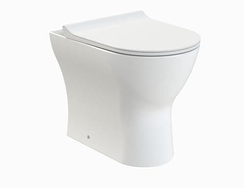 Image of Balterley Round Back to Wall Toilet Pan & Soft Close Seat, Rimless Back to Wall Toilet Unit, Space Saving Toilets for Bathroom, BTW Toilets for Bathrooms - 365mm x 500mm x 417mm (White)