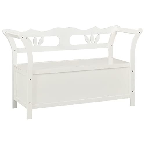 Image of vidaXL Solid Fir Wood Bench with Ample Storage Space, Engineered Wood Material, Comfortable Backrest and Armrests Design, White, Ideal For Hallway or Living Room
