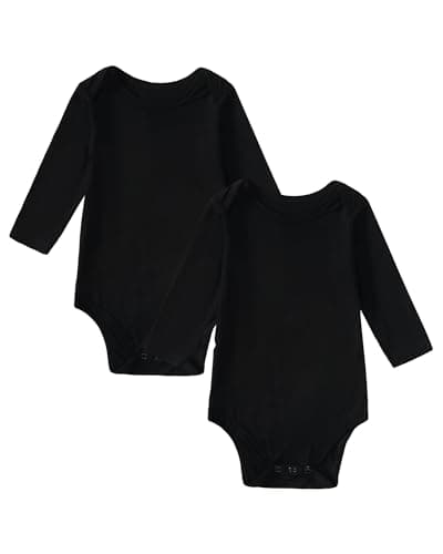Image of DEFAHN Black Vest Baby Grow 2 Pack Long Sleeve Baby Bodysuit Unisex Newborn Bamboo Rayon Vest Onesies for Boys and Girls (Black,9-12 Months)