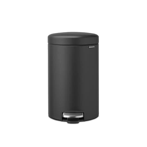 Image of Brabantia NewIcon Pedal Bin 12 L | Soft Close Waste Bin with Odour-Proof Lid and Plastic Inner Bucket | Compact, Non-Slip Trash Can for Kitchen, Office, Bathroom or Bedroom |Mineral Infinite Grey