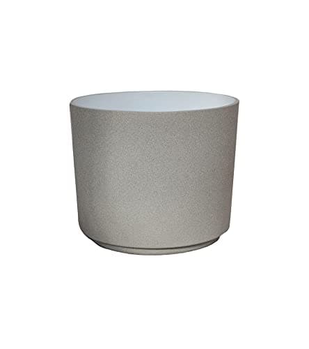 Image of Ivyline Leon Planter in Light Grey - UV Stable & Waterproof Premium Quality Versatile Decorative Glazed Ceramic Indoor Flower Pot - H24cm x D28cm