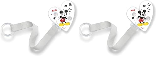 Image of NUK Dummy Clip & Band | for All Soothers | Resilient and Shatter-Proof | Disney Mickey Mouse (Pack of 2)