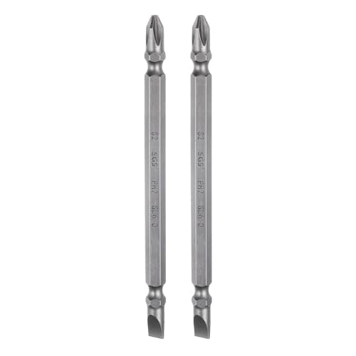 Image of sourcing map 2pcs Magnetic Double Ended Screwdriver Bit 6mm PH2/SL6 4.33" Length 1/4" Hex Shank S2 Steel Phillips Cross Slotted Flat Screw Driver Bit