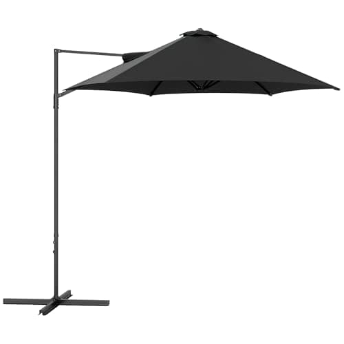 Image of Outsunny 2.5M Garden Cantilever Parasol, Offset Roma Patio Umbrella Hanging Sun Shade Canopy Shelter with 360° Rotation and Cross Base, Black