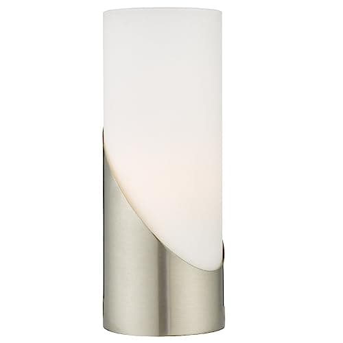 Image of Britalia Satin Nickel & Frosted Opal Glass Modern Cylindrical Touch Control Table Desk Lamp | 25cm Height | 1 x SES E14 Lamp Bulb Required | UK Approved | 3 Stage Dimmer | Vintage Influence
