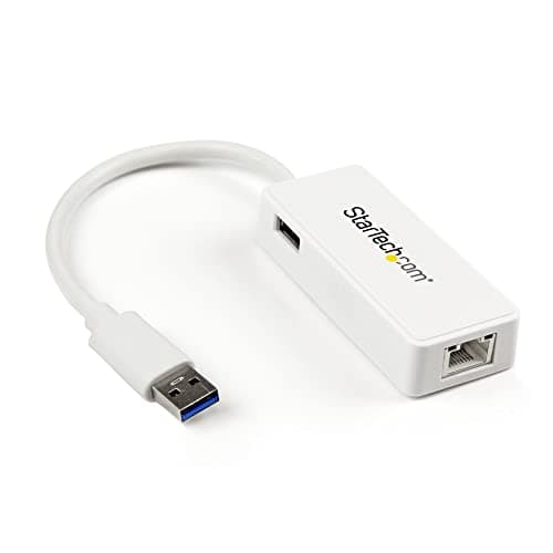 Image of StarTech.com USB 3.0 to Gigabit Ethernet Adapter NIC w/ USB Port (White) - USB 3.0 NIC - 10/100/1000 Mbps USB 3.0 LAN Adapter (USB31000SPTW)