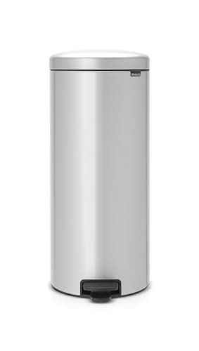 Image of Brabantia NewIcon Pedal Bin 30 L (Metallic Grey) Soft-Closure Kitchen Rubbish Bin with Removable Inner Bucket + Free Bin Bags