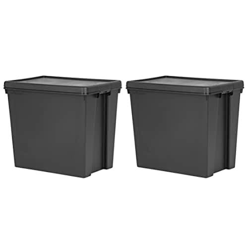 Image of JMS we create smile (Set of 2 92L Black Bam Recycled Heavy Duty Plastic Storage Boxes with Secure Lid Stackable and Nestable Storage Containers Home & Office.
