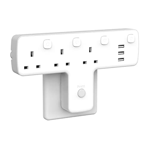 Image of Plug Adapter, Mscien 3 Way Extension Plug with 3 USB, Plug Extension Socket with Independent Switches, Multi Plug Adaptor UK Built-in Surge Protector with 180 Degree Rotation Button