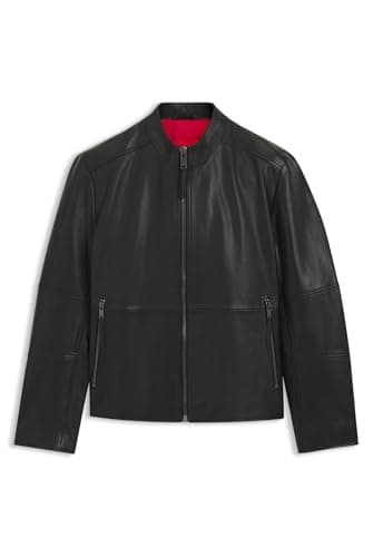 Image of HUGO Mens Lokis-3 Slim-fit Jacket in Leather Black