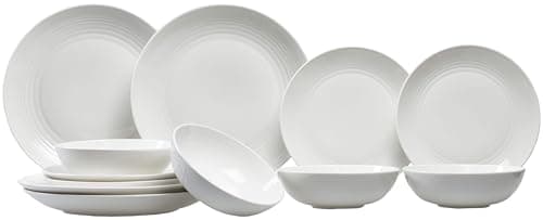 Image of Royal Doulton Gordon Ramsay Maze White Collection Stoneware Set of 12 - Dinner Plates, Side Plates, & Cereal Bowls Ideal for Breakfast, Lunch and Dinner