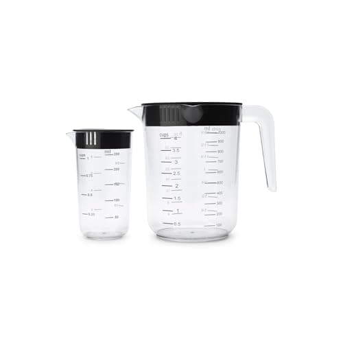 Image of Brabantia Tasty+ Measuring Jug Set | 2 Nestable Kitchen Measuring Cups (250ml & 1000ml) with Dual Pouring Lids | Easy-Grip BPA-Free Kitchen Jugs | Dark Grey