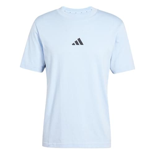 Image of adidas Men's Essential Three Stripes Single Jersey TEE, Glow Blue/Black, XS