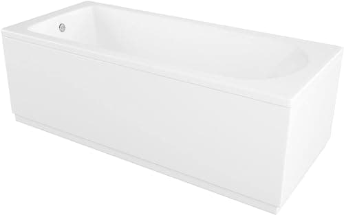 Image of IBathUK Bathroom White Gloss Bath Single Ended Straight Acrylic Bathtub with Adjustable Feet - 1700 x 700mm