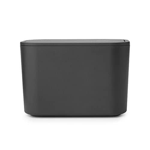 Image of Brabantia - Mindset Bathroom Waste Caddy - Ideal for Small Waste - Removable Swing Lid - Easy to Clean - Non Scratching - Corrosion Resistant - Dark Grey - 8.5 x 15 x 9.8 cm