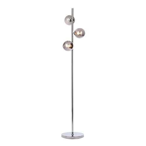 Image of LITECRAFT Laszlo Floor Lamp 3 Light with Smoke Tint Ball Shade - Polished Chrome