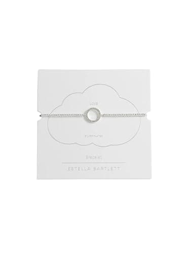 Image of Estella Bartlett 'Love' Silver Plated Louise Bracelet - White Cubic Zirconia Circle Charm Beaded Bracelet for Women, Adjustable Slider, Everyday Jewellery Gift with Card