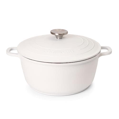 Image of Casserole Dishes with Lid Oven Proof – Non Stick Deep Dutch Oven – Induction Cooking Pot – Oven Safe Aluminium Stockpot – 4L, 24cm, Cream – by Nuovva