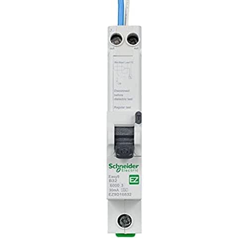 Image of Schneider Electric Easy9 - RCBO Residual Circuit Breaker with Overcurrent Protection, 1 Pole, 32A, 30mA, Type A, B Curve, EZ9D16832