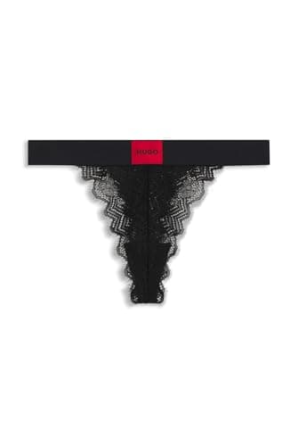 Image of HUGO Womens STRING RL LACE Lace thong with red logo label