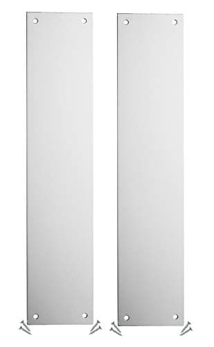 Image of Aluminium Finger Push Plates for Doors (Pack of 2) - 300 x 75mm - Square Corner - 4 Pre-Cut Holes with Fixing Screws Included - 1.2mm Thick - Fire Door Guru®