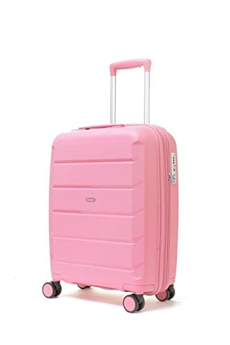 Image of Rock Tulum Small Expandable Hard Shell Cabin Suitcase in Bubblegum Pink - Lightweight & Durable, 360 Swivel Wheels, Telescopic Handle, Impact-Resistant & TSA Combination Lock - 55x40x25cm 3KG
