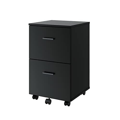 Image of Panana Mobile File Cabinet with 2 Drawers, Wooden Small Filing Cabinet Office Home (Black)