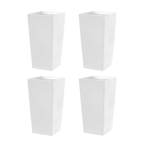 Image of simpa 27L Large Square Milano Grande Planter Pot - WHITE Set of 4 Pots - 51cm (H) x 26.5cm (W) x 26.5cm (D)