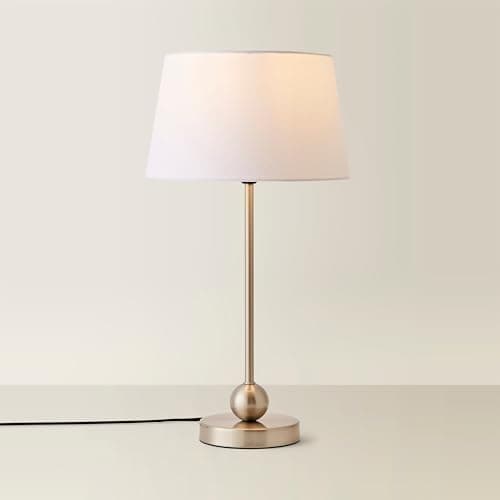 Image of MiniSun | Modern Brushed Chrome Single Stem Metal Ball Table Lamp with a White Tapered Shade | Table Lamps & Home Improvements Essential