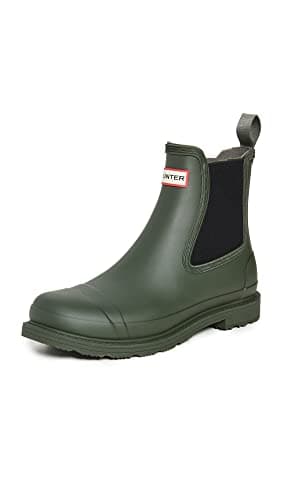 Image of HUNTER Commando Chelsea Boot for Men - Waterproof, Matte Finish, and Rubber Outsole Shoes - Dark Olive 12 M
