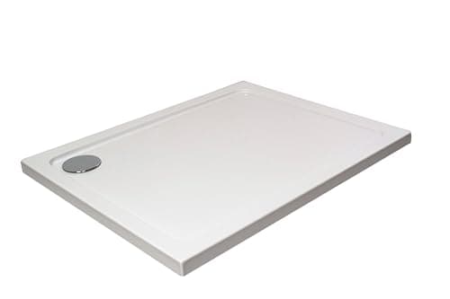 Image of Balterley 1700 x 800 mm Rectangular Shower Tray, Slimline Anti-Slip Shower Trays, Durable Stone Resin Base Trays for Bathroom Enclosure, Corner Waste Rectangular Tray for Wetroom Showers (White)