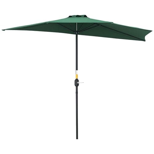 Image of Outsunny 2.7m Garden Half Parasol, Outdoor Balcony Umbrella with 5 Steel Ribs, Patio Sun Shade, Green